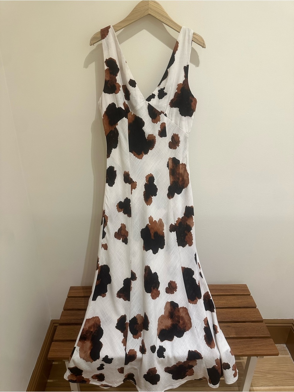 White Maxi Dress with Brown and Black Spot Print